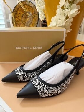 Michael Kors Black Crystal-Embellished Slingback Pumps